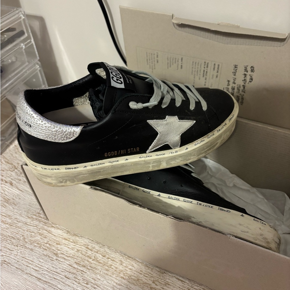 Golden Goose Black Sneakers with Silver Star